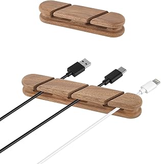 Solid Walnut Cable Holder & Cord Organizer, Adhesive Cable Clips for Desk, Under Desk, Wall, Bedside & Car, Wood Cable Management for Home Office, Phone Charging & USB Cables