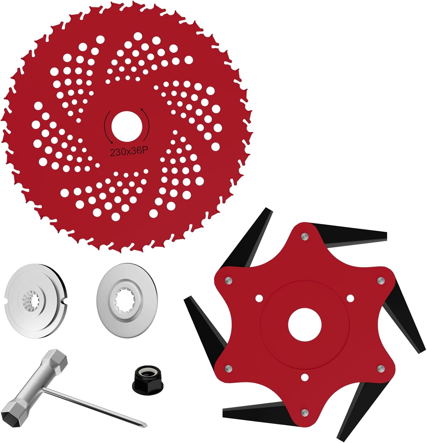 Blytra Weed Eater Blades Kit 6 Steel Trimmer Heads and 9 Inch 36 Teeth Brush Cutter Blade with Adapter Kit, Compatible with Trimmers and Weed Wackers