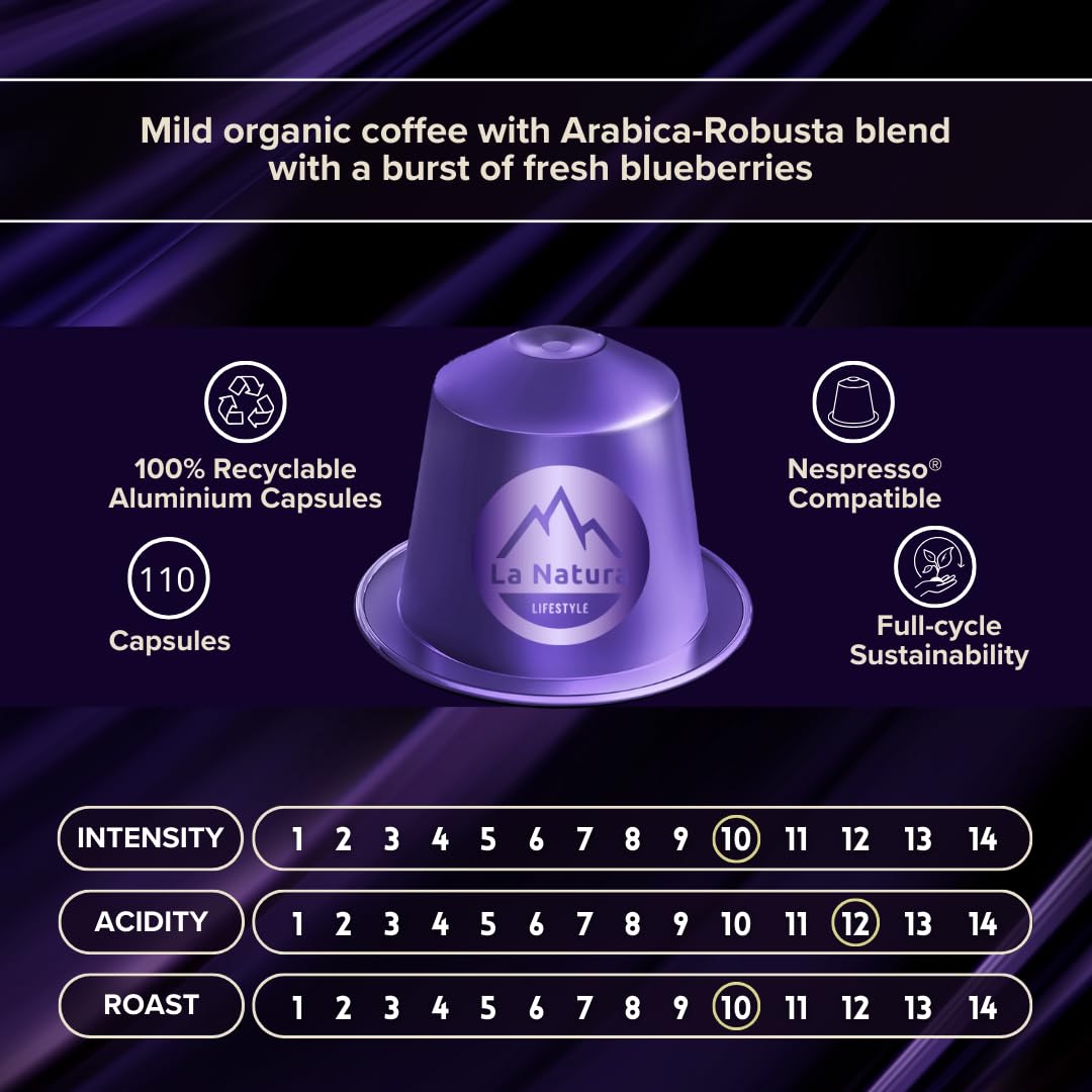 Kaffee Blaubeere Espresso Crema Premium Aromatisierter 110 Aluminium Kaffeekapseln | 100% Recycelbar | La Natura Lifestyle