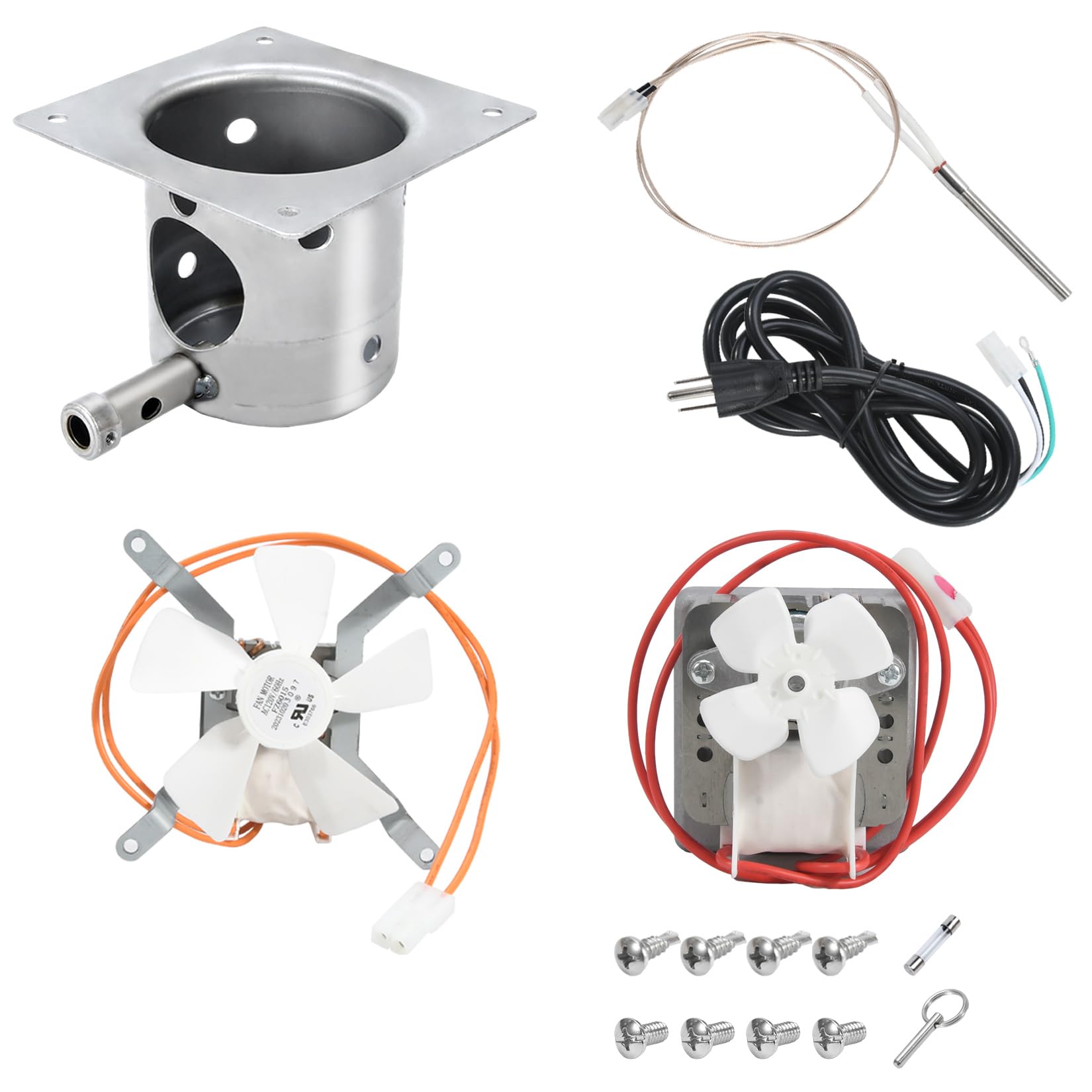 GasSaf Replacement Parts Kit for Pit Boss, Traeger, Camp Chef, Z Grills Pellet Grill Smoker, Include 2.0RPM Auger Motor, Induction Fan, Igniter Hot Rod with Fuse, Fire Burn Pot with Screws, Power Cord