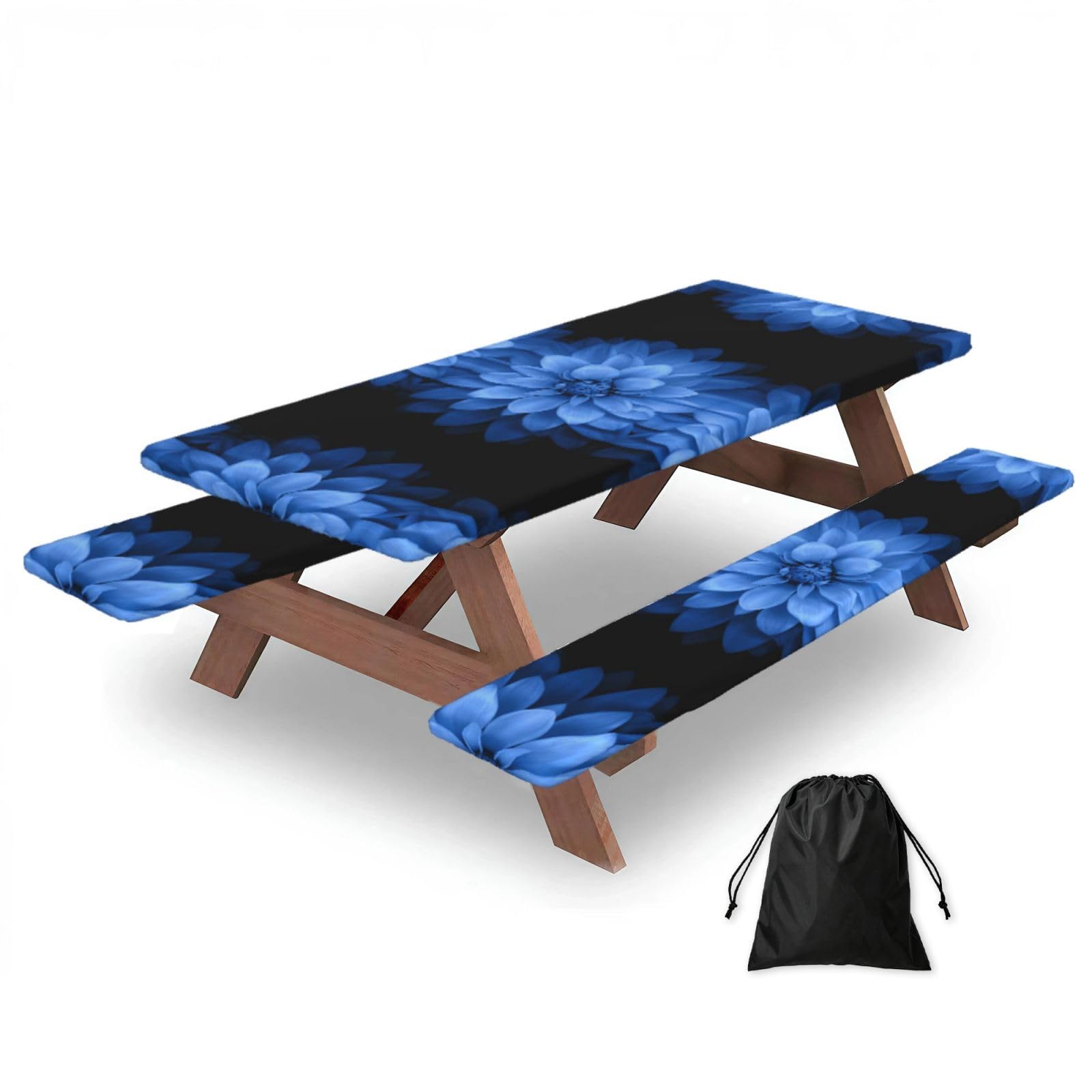 EZDLOWVBA Lotus Print Picnic Table Cover With Bench Covers Waterproof Fitted Picnic Table Outdoor Elastic Picnic Tablecloth Outdoor Camping Essentials(3pcs)