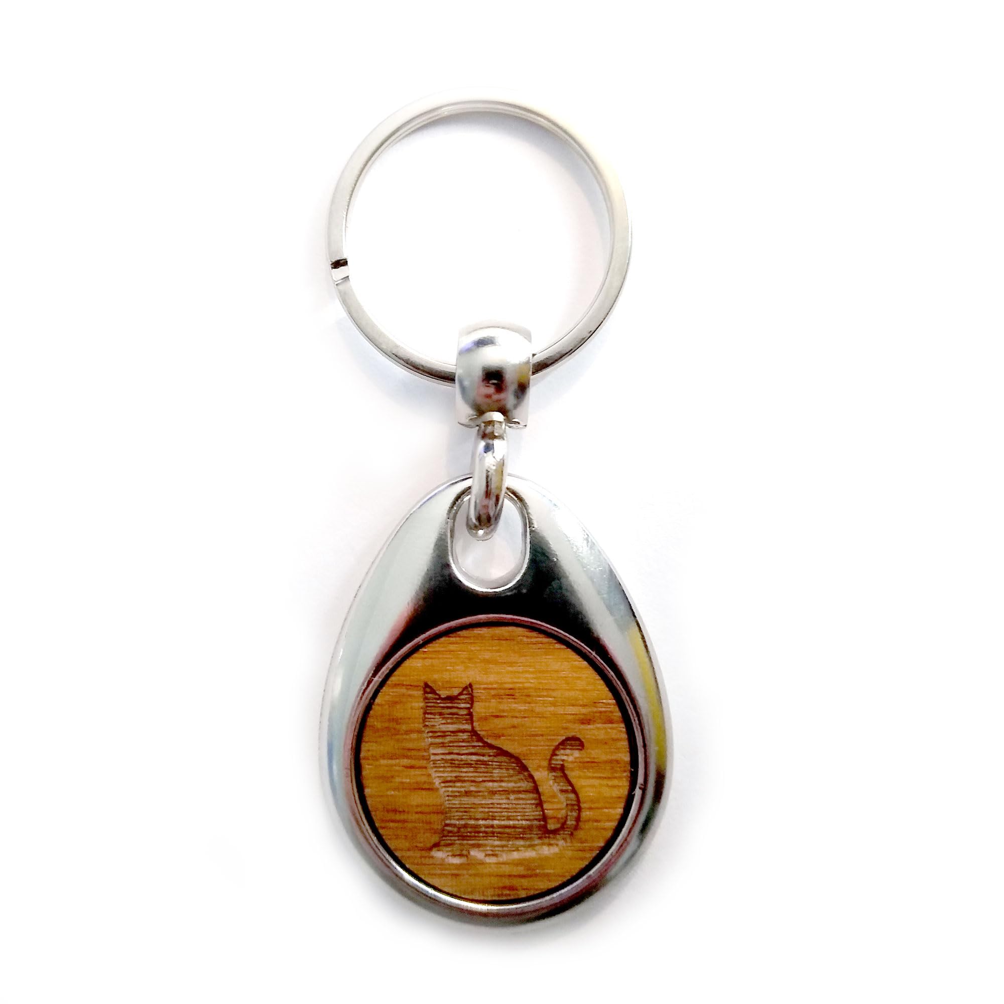 Jorvik Wood Unisex Brown Cat Kitten Design Wooden Keyring With Gift Box.