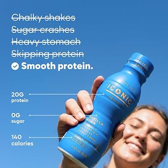 Iconic Protein Drinks, Vanilla Bean (12 Pack) - Sugar Free & Low Carb - 20g Grass Fed Protein - Lactose Free, Gluten Free, Non-GMO, Kosher - Keto Friendly Protein Shakes