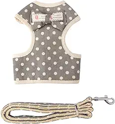 Coleira Peitoral para Cachorros e Guia Estampada Yorkshire Shih-Tzu (P, Cinza)