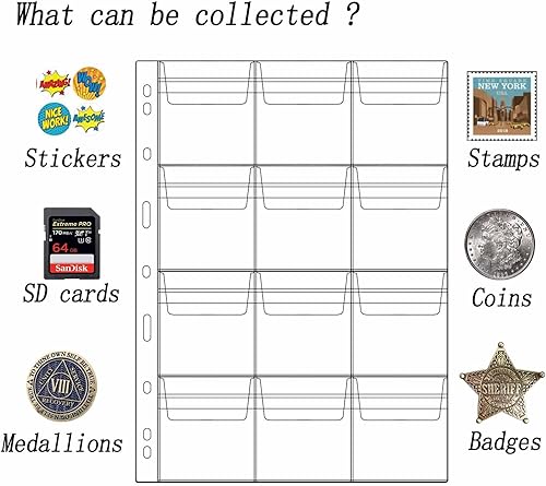 Miniatura 5 de 20 hojas de páginas de suministros para colección de monedas, páginas estándar de 9 agujeros para colección de monedas para colección de monedas (12