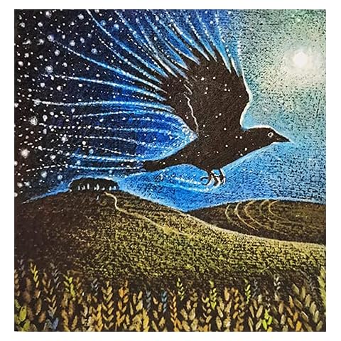 Starbringer by Hannah Willow - UK Made Art Greetings Card - Crow Flying Over Cornfield - Birthday Card Cover
