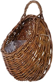 Handwoven Rattan Hanging Flower Basket for Wall Decor 9x7 | Lightweight Organizer, Compact Design, Rustic Farmhouse Style, for Kitchen Garden Produce and Home Decoration