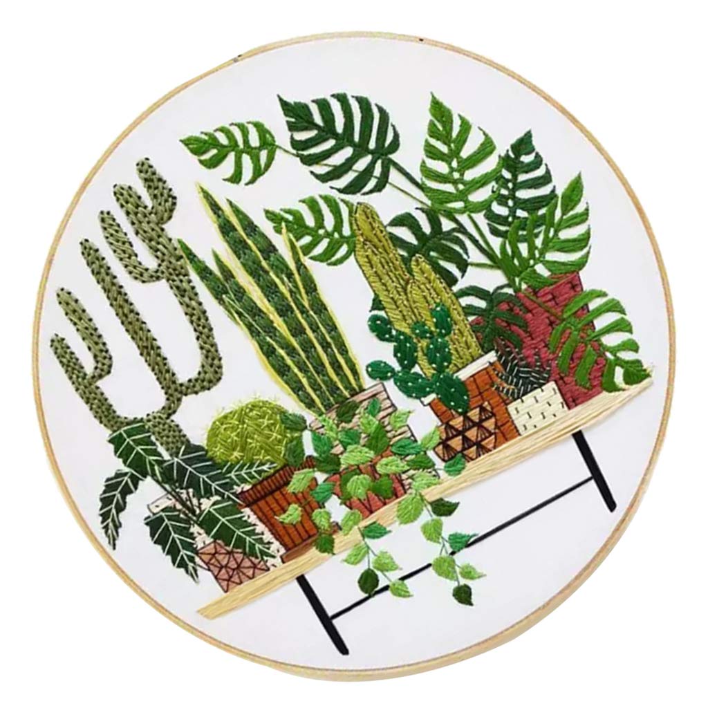 Stamped Embroidery Kit with Pattern Cross Stitch Crafts - Pot Plant EC001