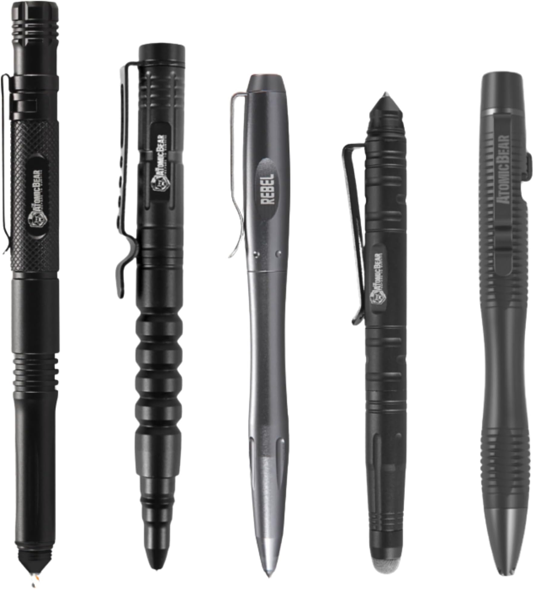 The Atomic Bear Tactical Pen Collection - Stealth Pen Pro, MTP-6, Rebel, Defender and SWAT Pen - Signature Lineup of 5 Self-Defense & Rescue Pens