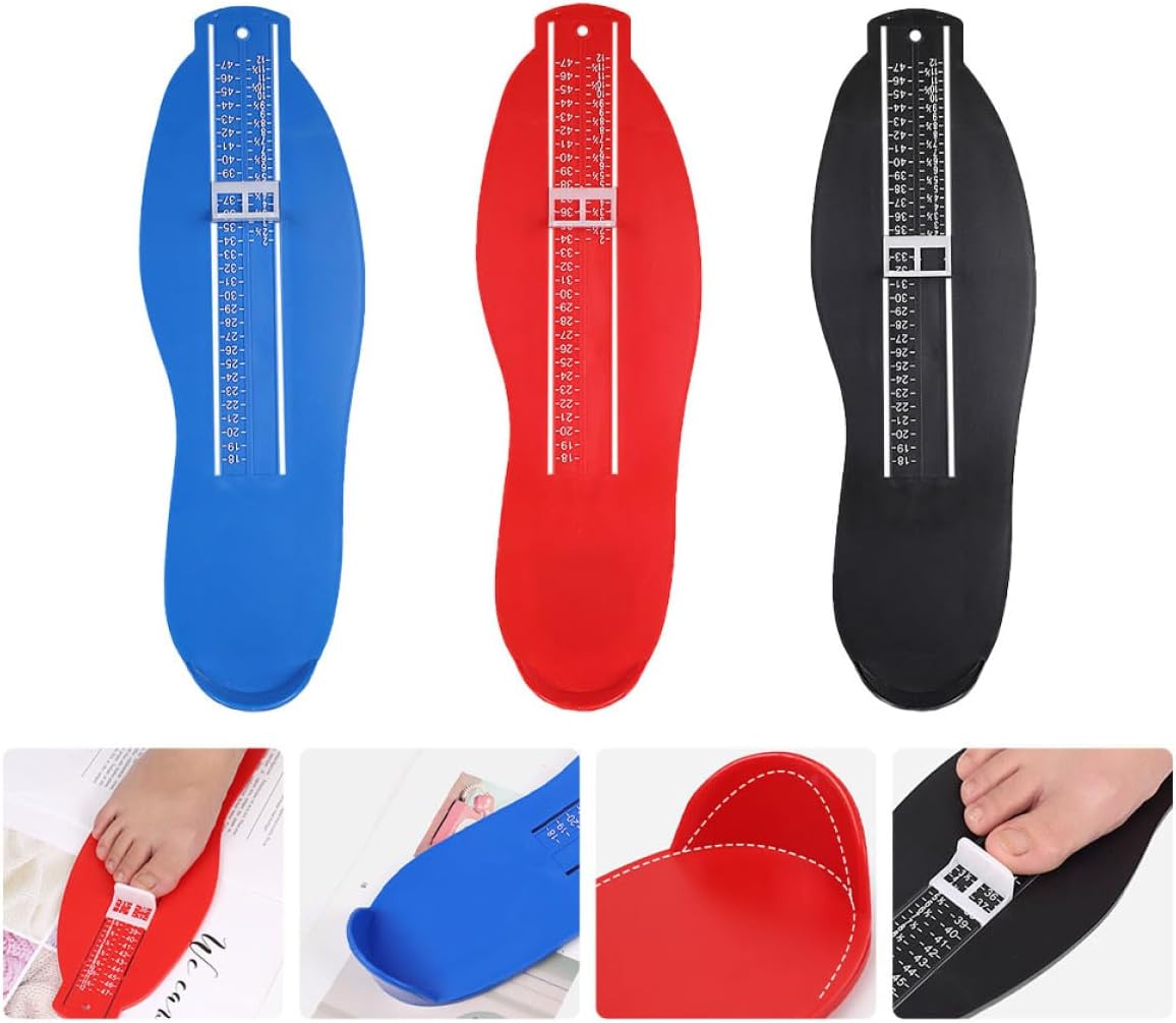 Milisten 3pcs Foot Gauge Measuring Tool for Adults, Lightweight Foot Length Sizer Red, Black, Blue Colors, Practical Shoe Measuring Device for Home Use