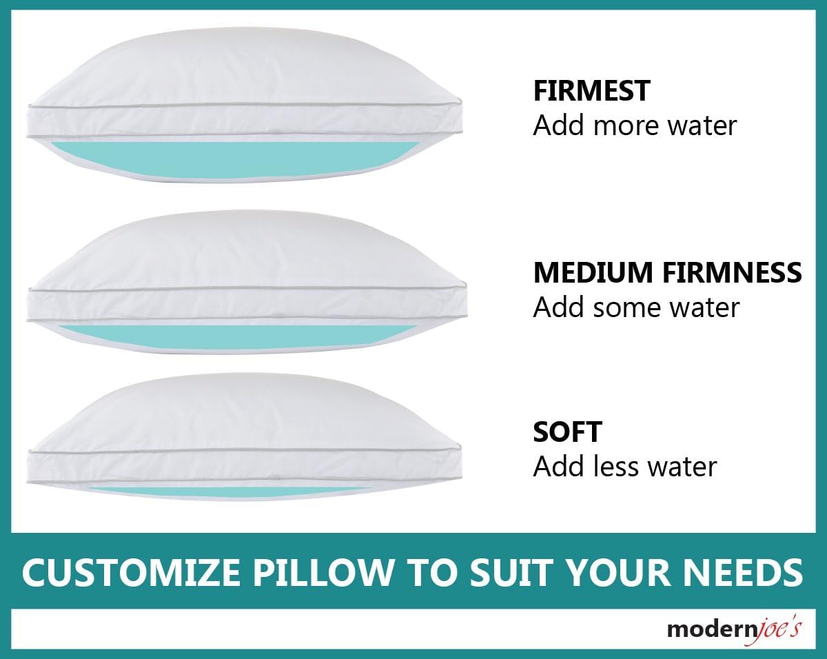 Luxurious Water Pillow - Queen Size with Double Piped Edge - Fully Adjustable Orthopedic Support Waterbase Pillow Hotel Collection by Modern Joes