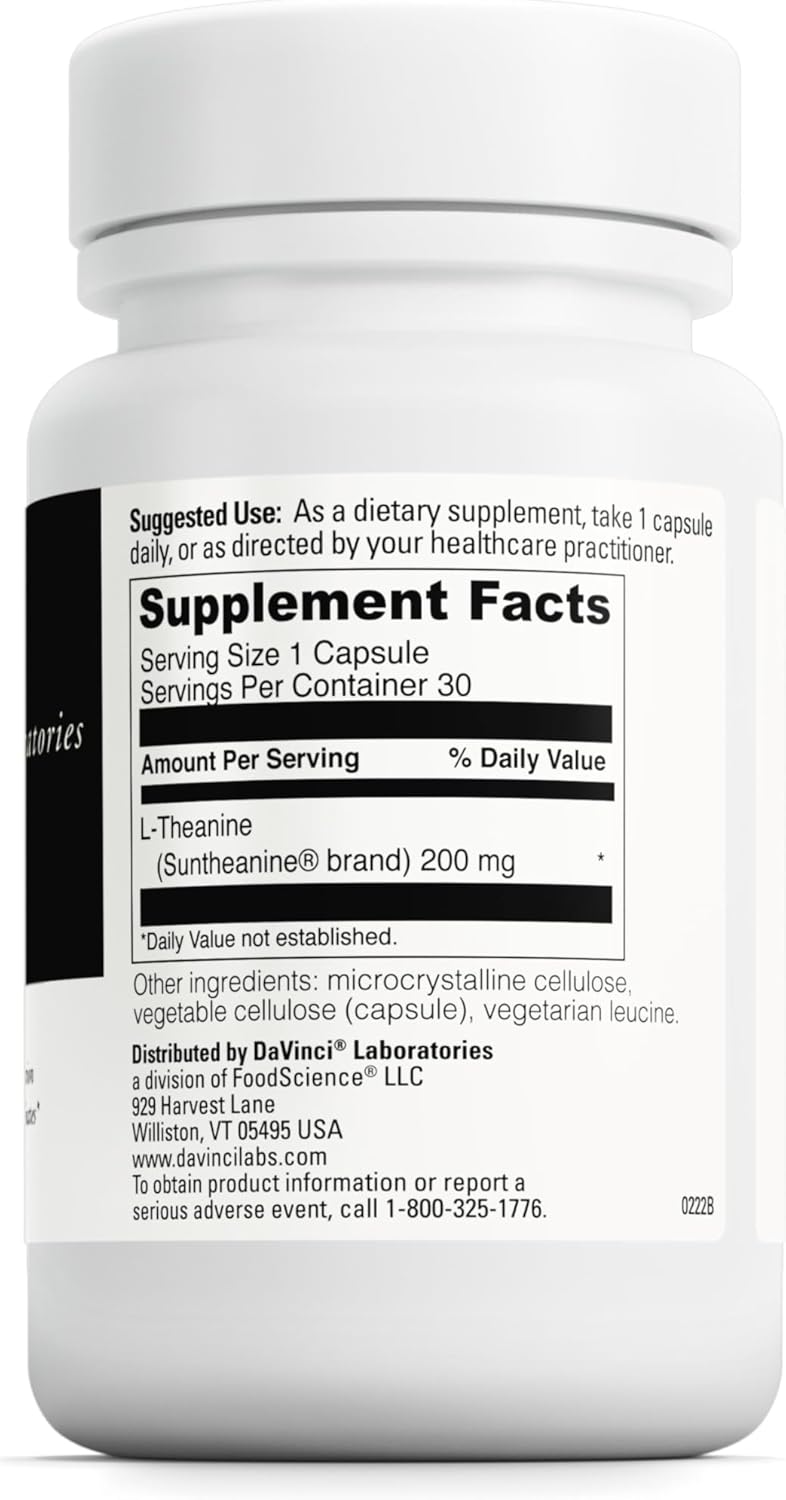 DAVINCI Labs L-Theanine - Dietary Supplement to Help with Concentration, Focus, Relaxation and Irritability* - with 200 mg L-Theanine per Serving - 30 Vegetarian Capsules