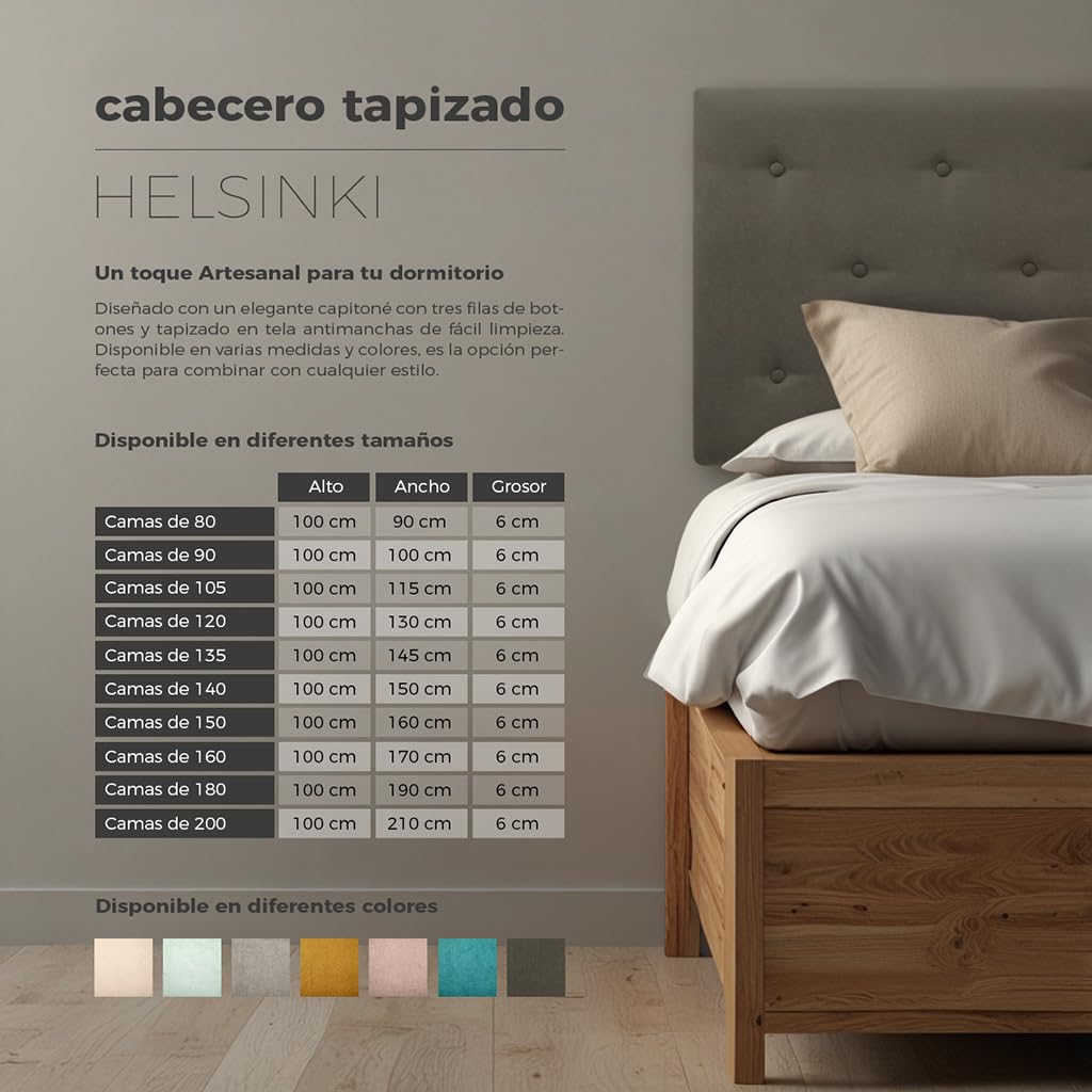 SUENOSZZZ-ESPECIALISTAS DEL DESCANSO Cabecero de Cama Helsinki con Patas nórdicas y tapizado en Tela para Camas de 105 (115 x 100 cm) Tela Beige