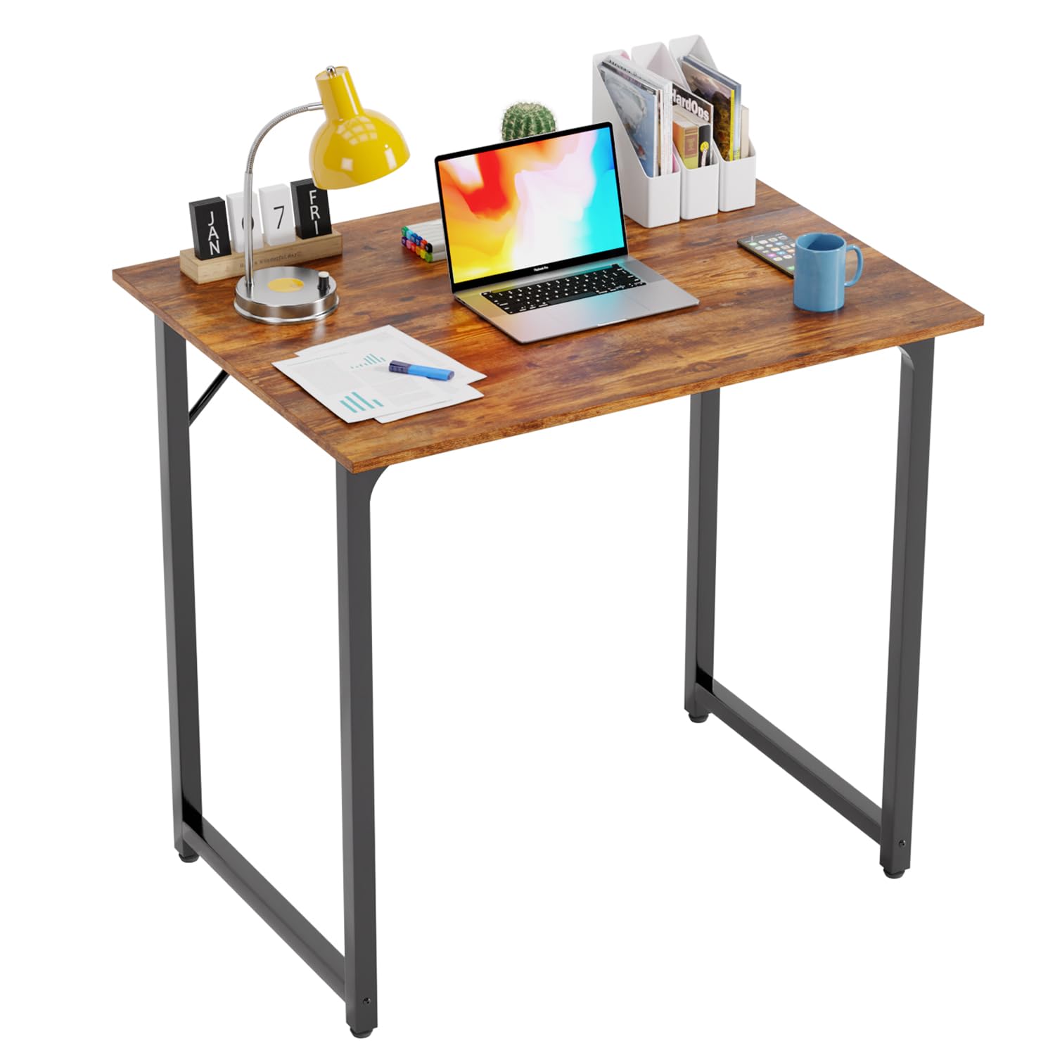 paylesshere | 32 inch computer desk | vintage | office desk with metal frame, adjustable feet | water-resistant, scratchproof surface | sturdy writing table for home office or study | pack of 1