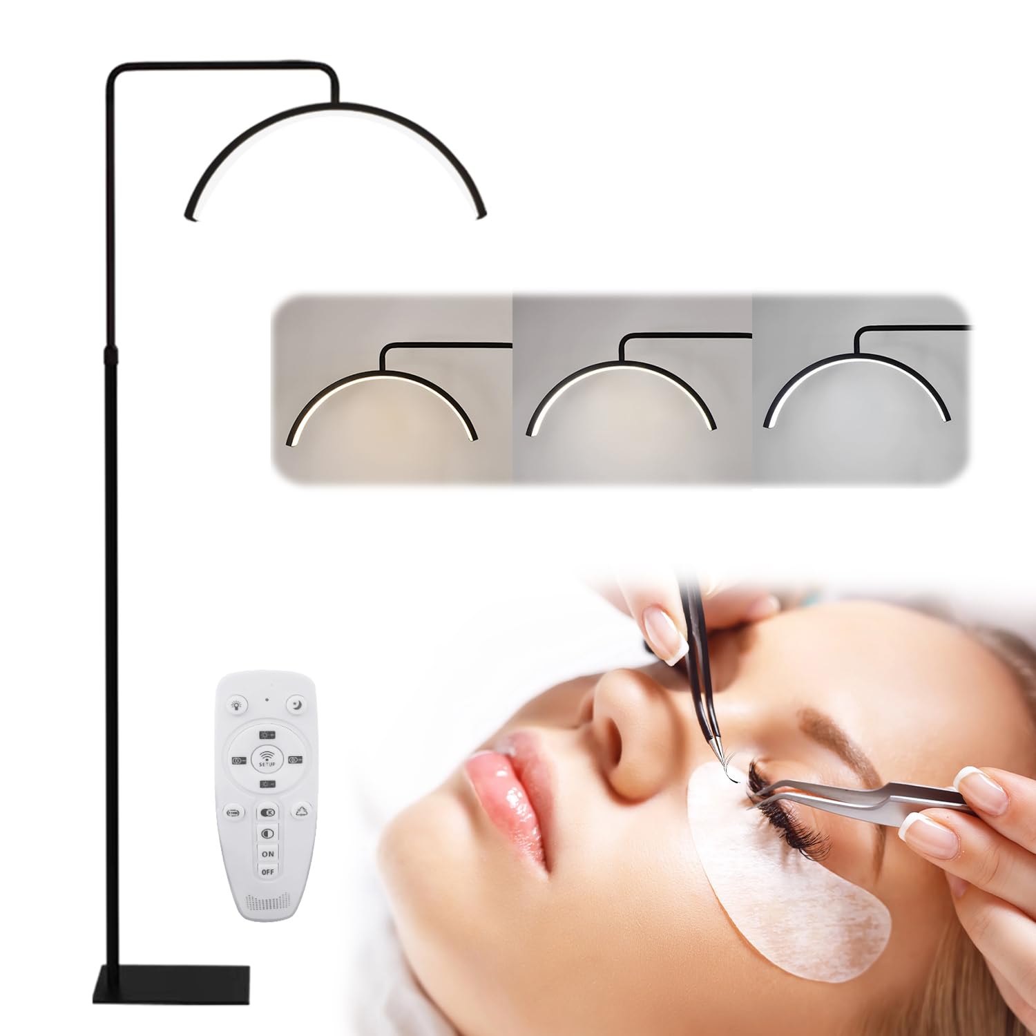 Lámpara Suelo Media Luna pestañas, Lámpara de Pie LED para Extensión de Pestañas, Lámpara de Pie Esteticista para Salón de Belleza, Lámpara para pestañas, Lámpara de Lectura de Pie (Negro)