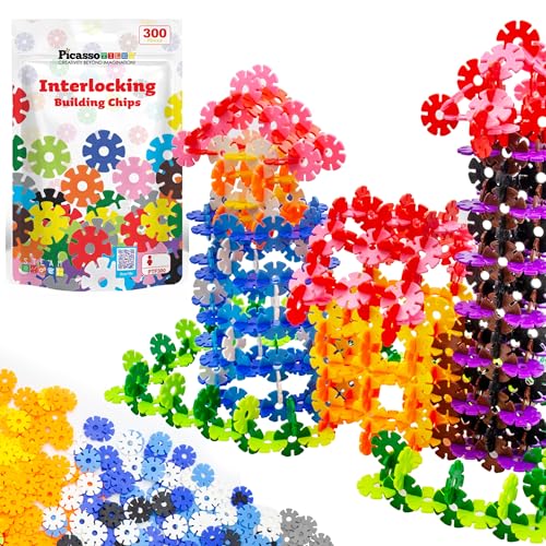 PicassoTiles 300 Piece Interlocking Disc Building Chips STEM Toy for Kids