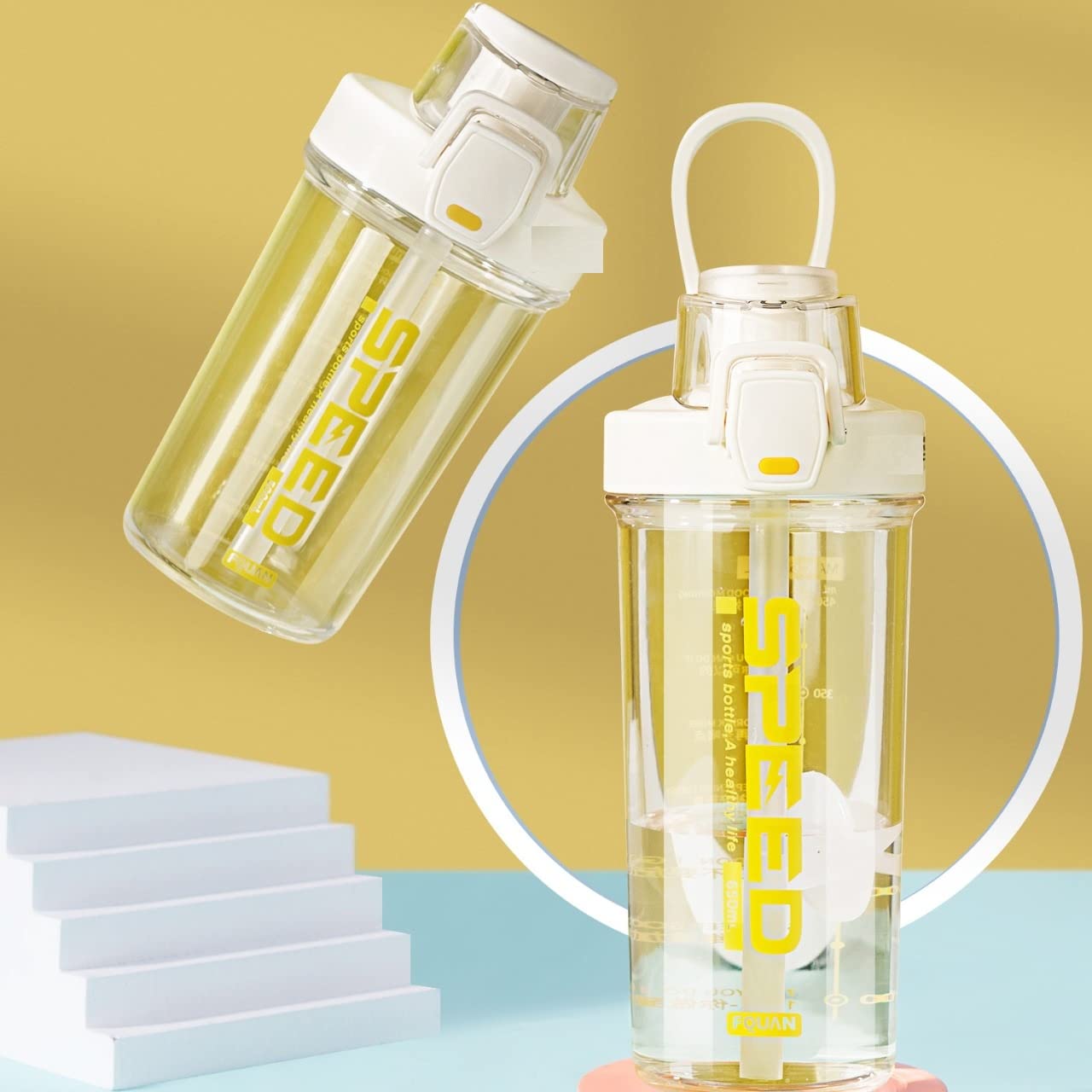 TEMSON Sipper Tumbler – Sports Water Bottle - Sipper Bottle, Tumbler Mug, Coffee Mug with Airtight Lid – 650 ML(FQ-2125-2) (White)