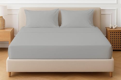 Miniatura 7 de Sábanas extra profundas, sábanas de algodón, 100% algodón, sábana bajera ajustable de 22 pulgadas con elástico en todo el contorno (juego de 4