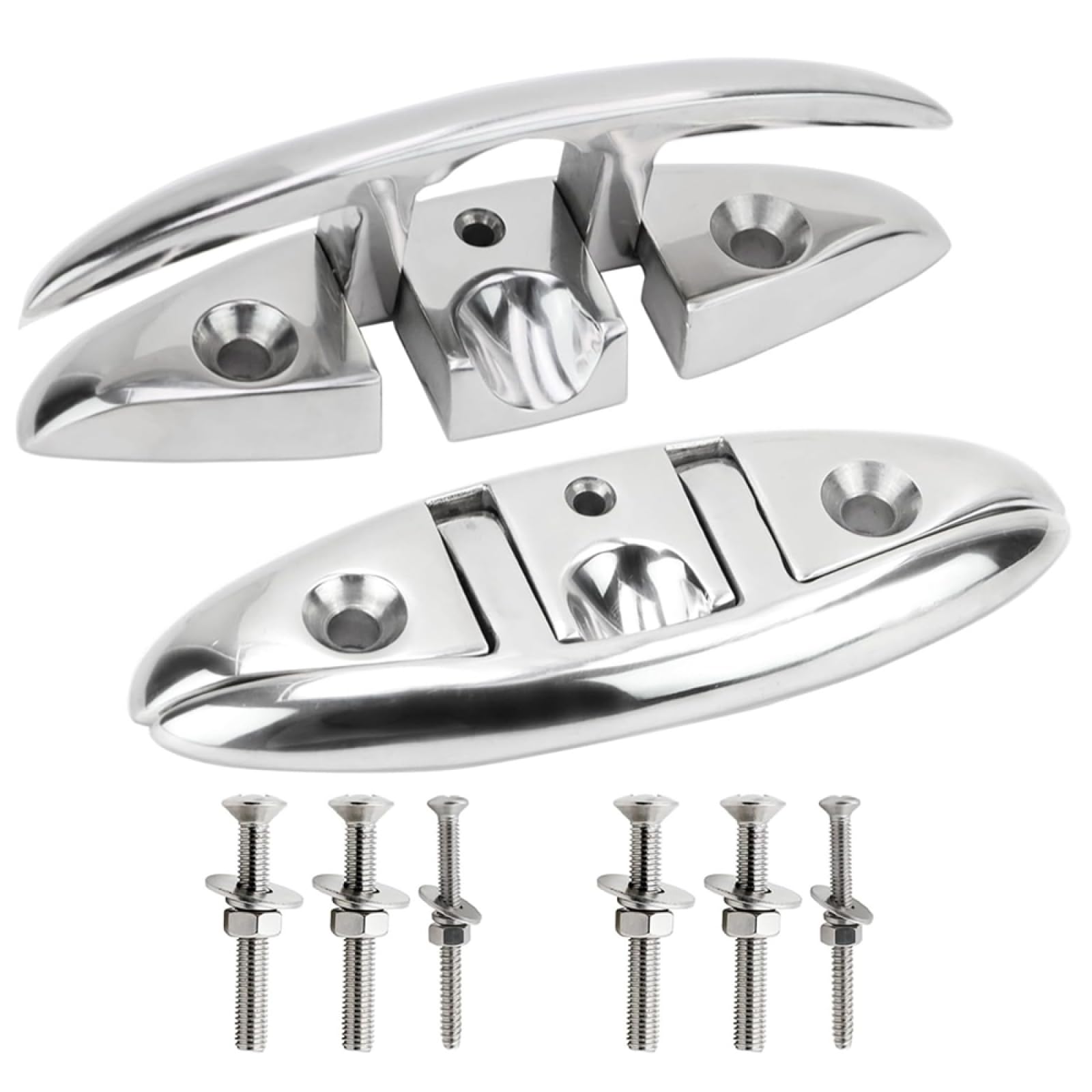 BE-TOOL 2 Pcs Folding Boat Cleats, 5 inch 316 Stainless Steel Boat Cleats with Countersunk Head Screws, Marine Grade Rope Cleats