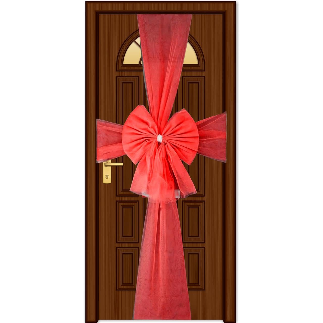SHATCHI Pack of 2 Christmas Door Bow, Red 7.5m Diamante Giant Bow Door Cover
