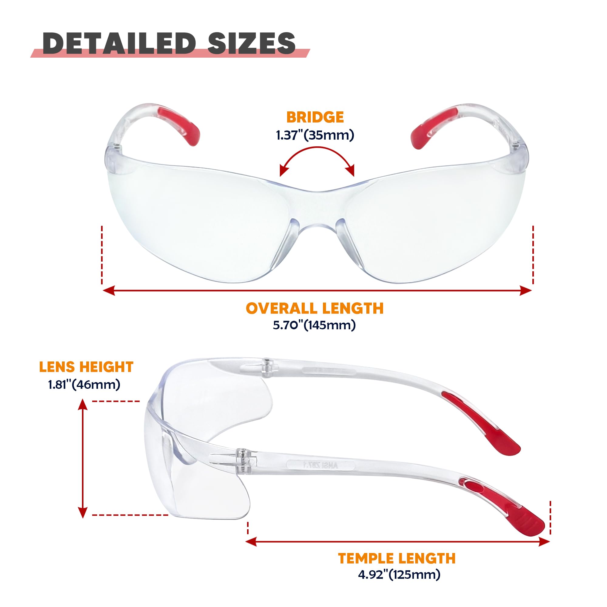 Paquete de 24 gafas de seguridad transparentes/tintadas, protección UV para hombres y mujeres