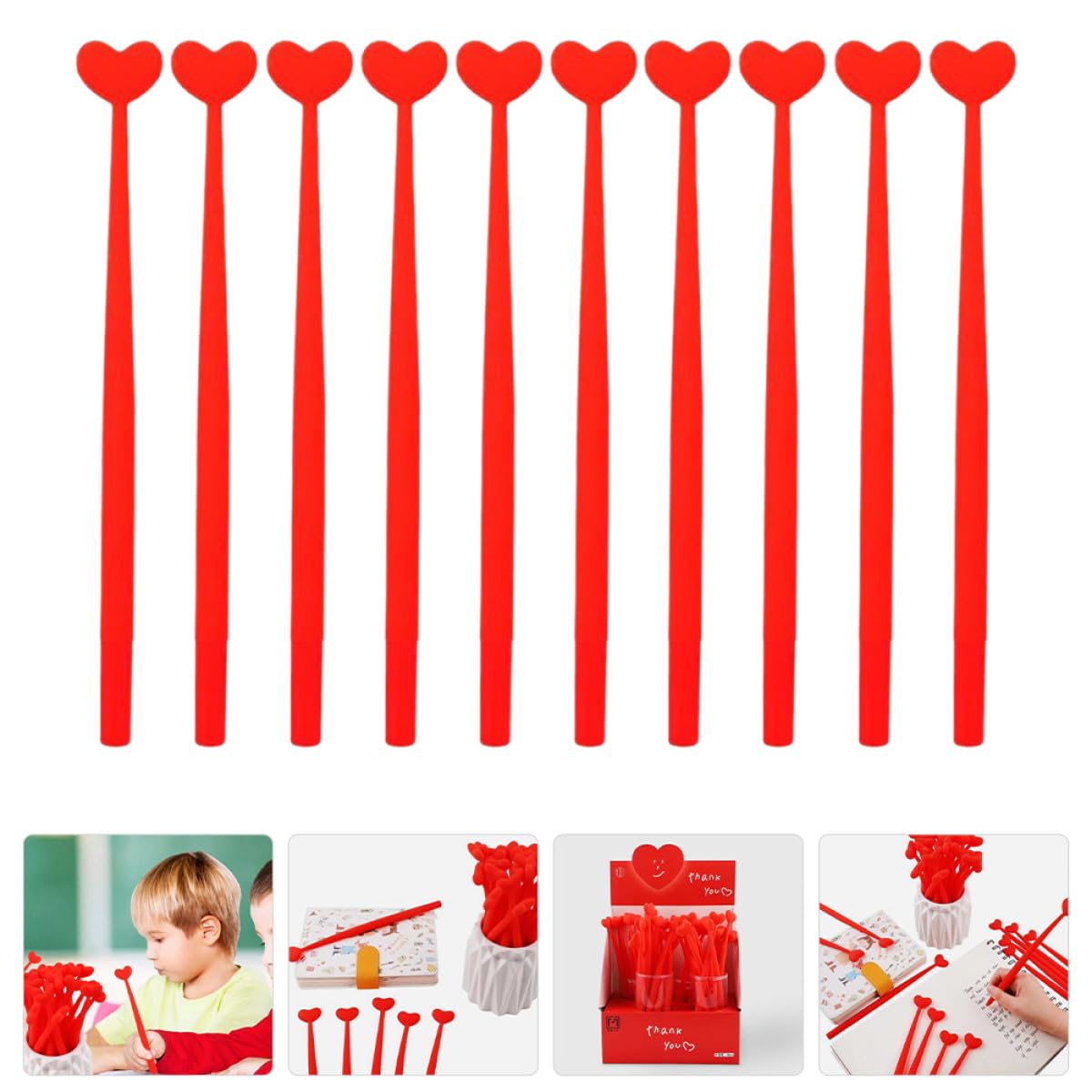 Alipis Set 10 Penne Sfera Gel Forma Cuore Rosse per Studenti Penna in Plastica Scrittura Scorrevole e Facile da Usare per Scuola e Ufficio