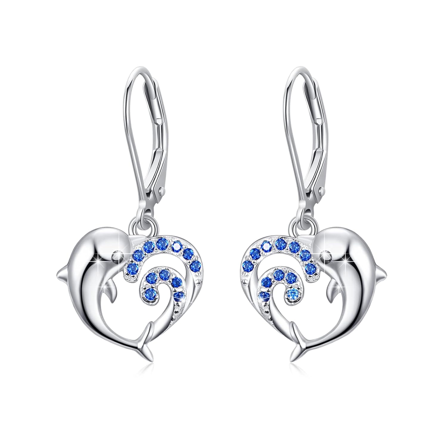 Sterling Silver Wave Dolphin Earrings - Womens Stud Earrings Perfect Gifts for Dolphin Lovers