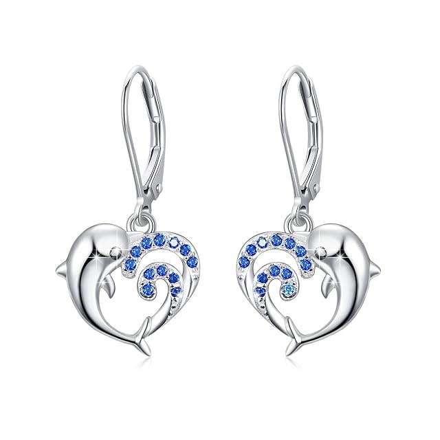 Sterling Silver Wave Dolphin Earrings - Womens Stud Earrings Perfect Gifts for Dolphin Lovers