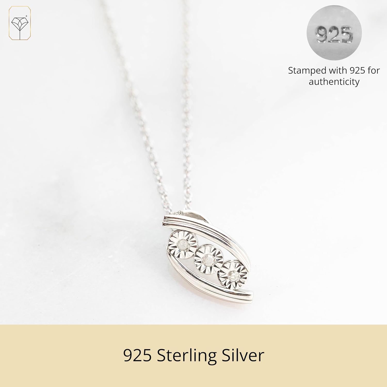 MAX + STONE Three Stone Natural Diamond Necklace for Women with Adjustable 18”-20” Sterling Silver Chain | Diamond Pendant Necklace with Miracle Plating | 925 Sterling Silver Necklace for Women - Image 3