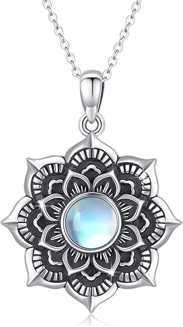 Mandala Necklace 925 Sterling Silver Moonstone Pendant Mandala Jewellery Gift for Women Girls Kids
