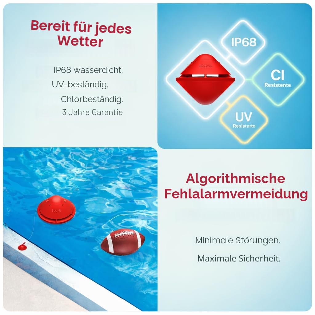 Lifebuoy 2.0 BCone Schwimmbad-Sicherheitsalarmsystem. Lauter Alarm sowohl für den Pool als auch für das Haus.