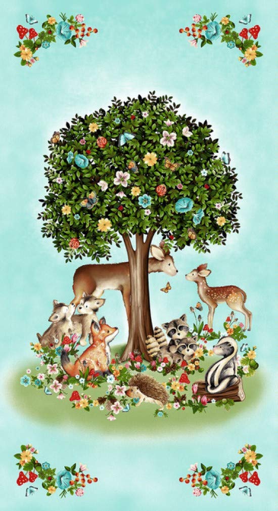 Henry Glass & Co Peace In The Forest Cotton Quilting Sewing Panel Henry Glass Tree Animals