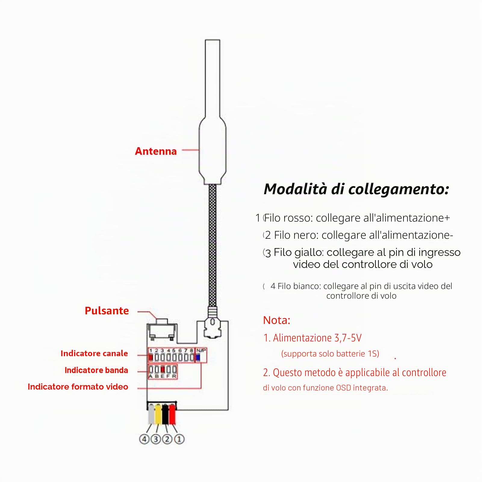 fotocamera FPV, nastro da corsa nero, telecamera AIO FPV a 40 canali facile da installare per auto da corsa