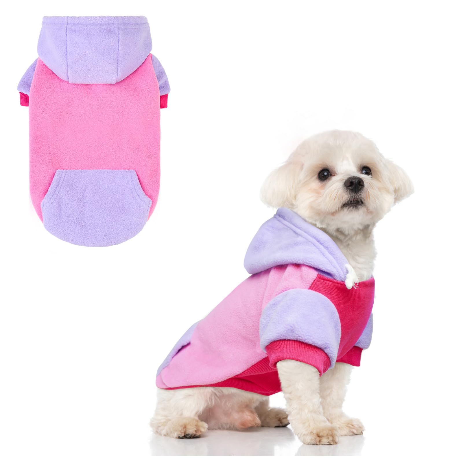 BEAUTYZOO Fleece Dog Hoodie Sweatershirt with Pocket and Leash Hole, Stretchy Small Medium Large Sized Dogs Clothes for Fall Winter Cold Days, Color Designer Warm Dog Jackets,French Bulldog Coats