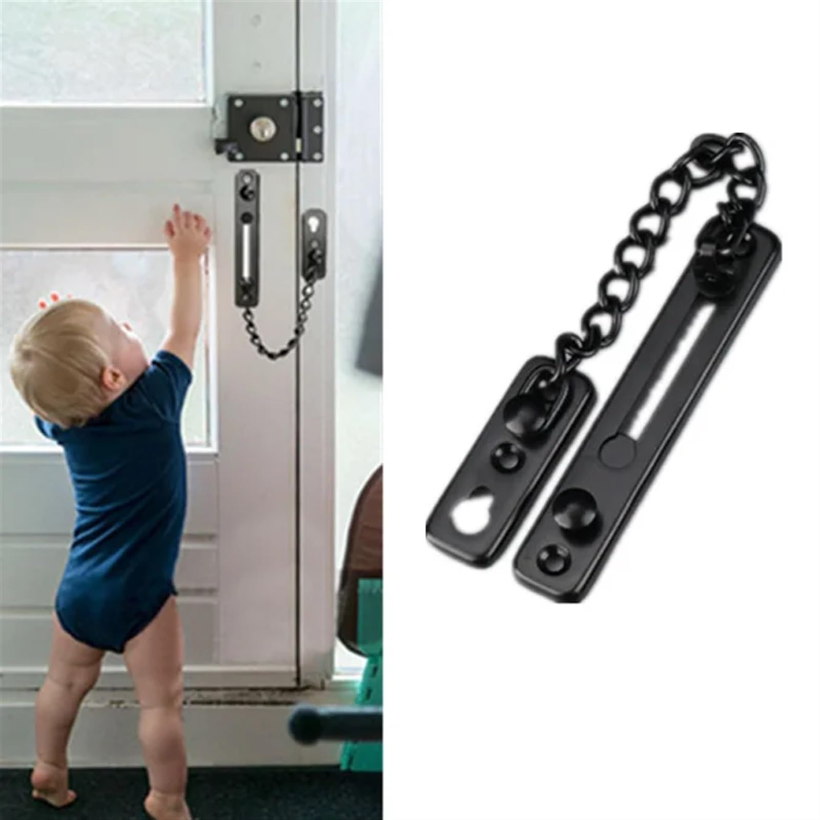 Loquet Porte Lot de 2 chaînes antivol en Acier Inoxydable for Porte de Maison, Serrure de Porte, Serrure d'hôtel, Serrure de sécurité, Serrure de Porte, goupille Anti-Blocage(Black)