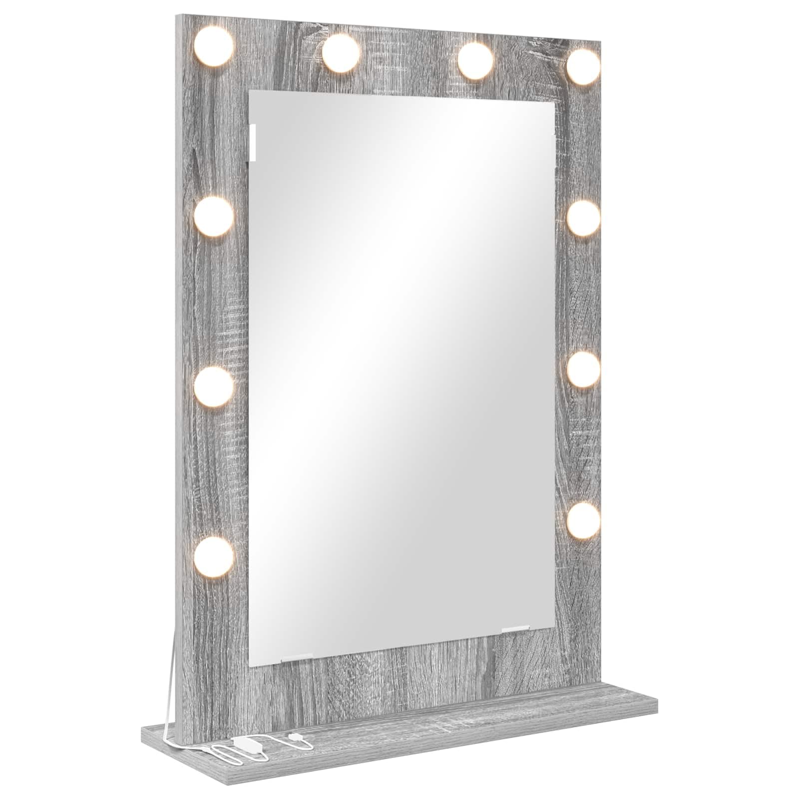 KGHFDVB LED Vanity Mirror Rectangular Grey Sonoma 70 x 50 x 18 cm with Integrated LED Strip Lights, Plane Mirror for Grooming, USB Powered