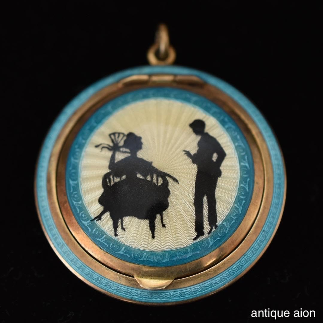 ドイツ圏 アンティーク 1930年頃 935シルバー エナメル ミラーコンパクト ドイツ圏 アンティーク 1930年頃 935シルバー エナメル ミラー