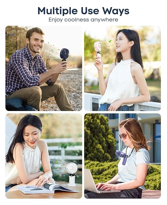 Image of Mini Portable Fan, Powerful Hand Fan 5 Speed 1800 mah Personal Small Desk Fan with Base, Lightweight Rechargeable USB Handheld Fan for Girl, Women, Men, Indoor, Outdoor (White)