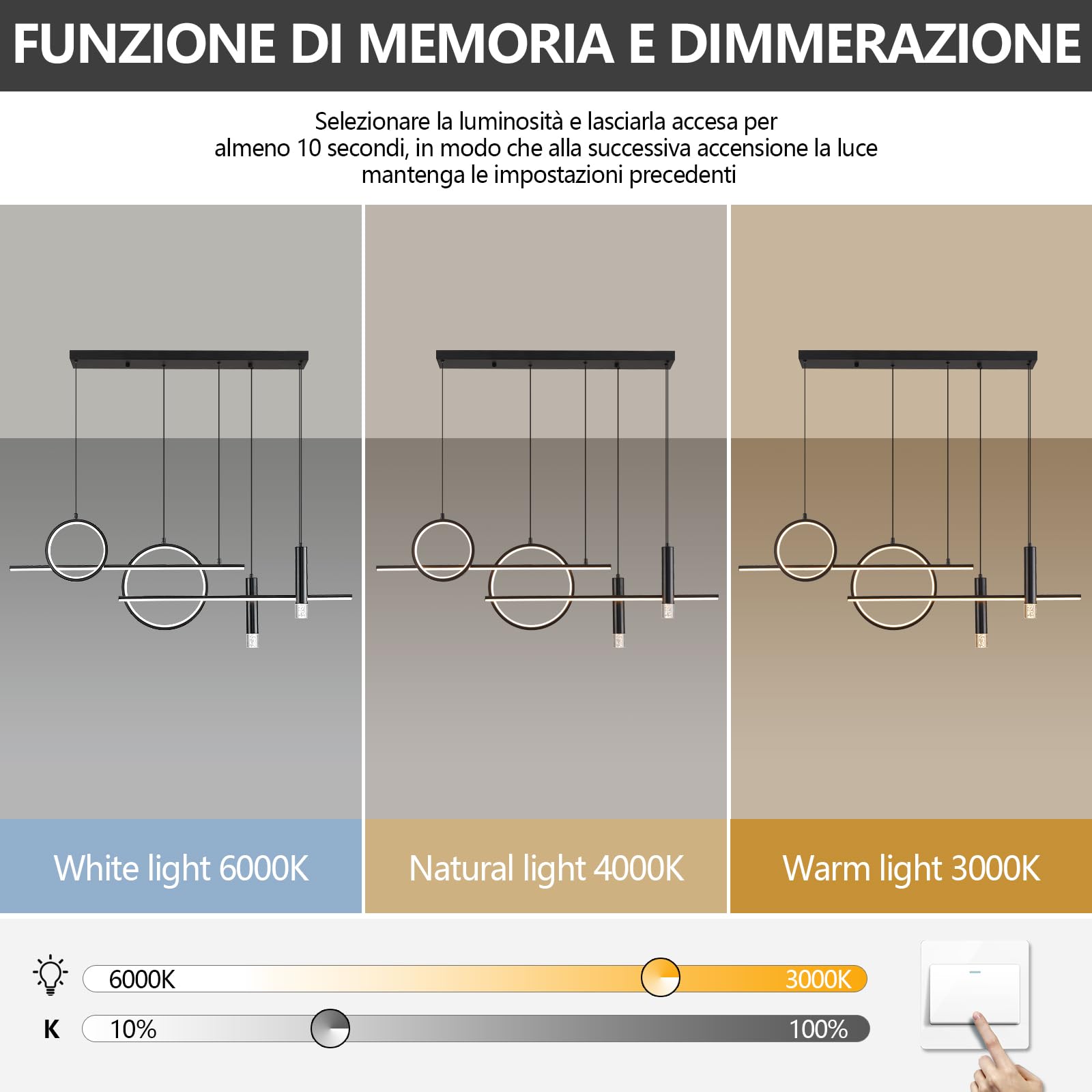 Lampadario Led Sospensione, Lampada a sospensione Moderna, 120cm Tavolo da pranzo Lampadario,Lineare Sospensione Dimmerabile Con Telecomando, Soggiorno, Cucina, Sala da pranzo,Bar Sospensione (60W)