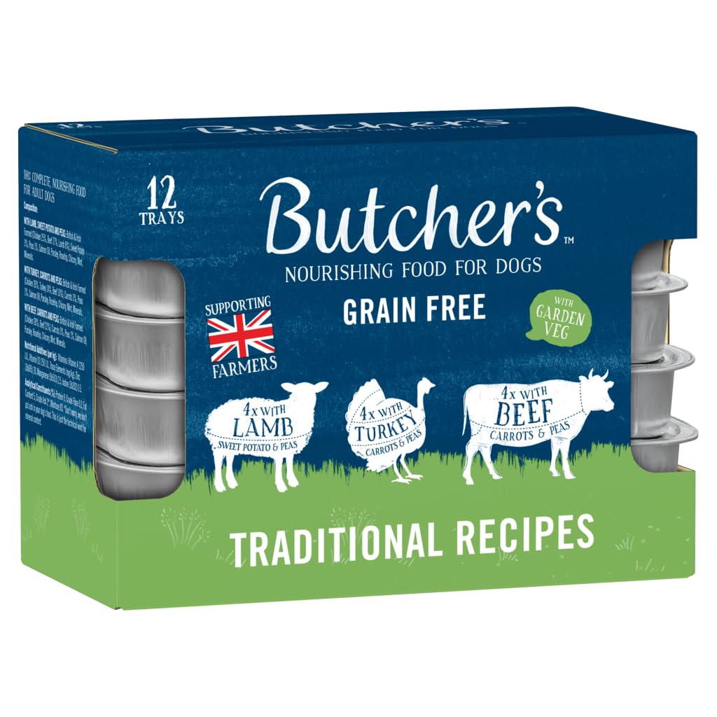 Butcher's Complete Wet Tray Grain Free Hypoallergenic Adult Dog Food Traditional Recipes Pack 12x150g - Lamb, Turkey & Beef