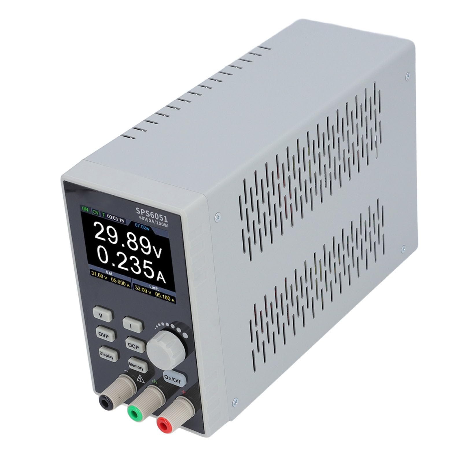 CHICIRIS Zasilacz Prądu Stałego, Programowalny Zasilacz Laboratoryjny Bez Wentylatora 60 V 5 A 150 W, Wyświetlacz LCD 2,8 Cala Interfejs USB do Testowania Elektronicznego (Wtyczka UE 1500 W)