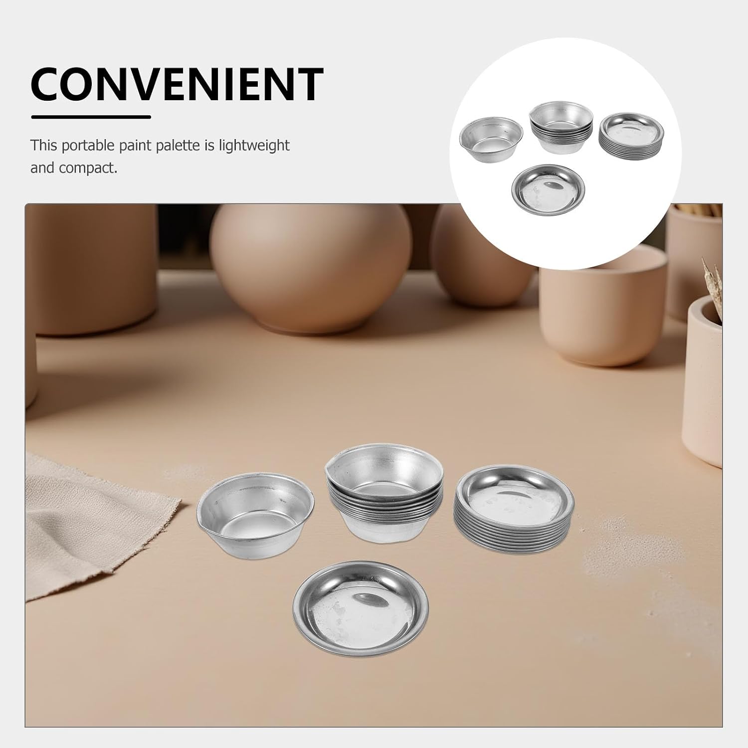 VINTORKY 20pcs Round Paint Tray: Oil Painting Palette Cup - Pour Mouth & Flat Foundation Mixing Tray - Artist Dish for Watercolor Oil Paint Body Art