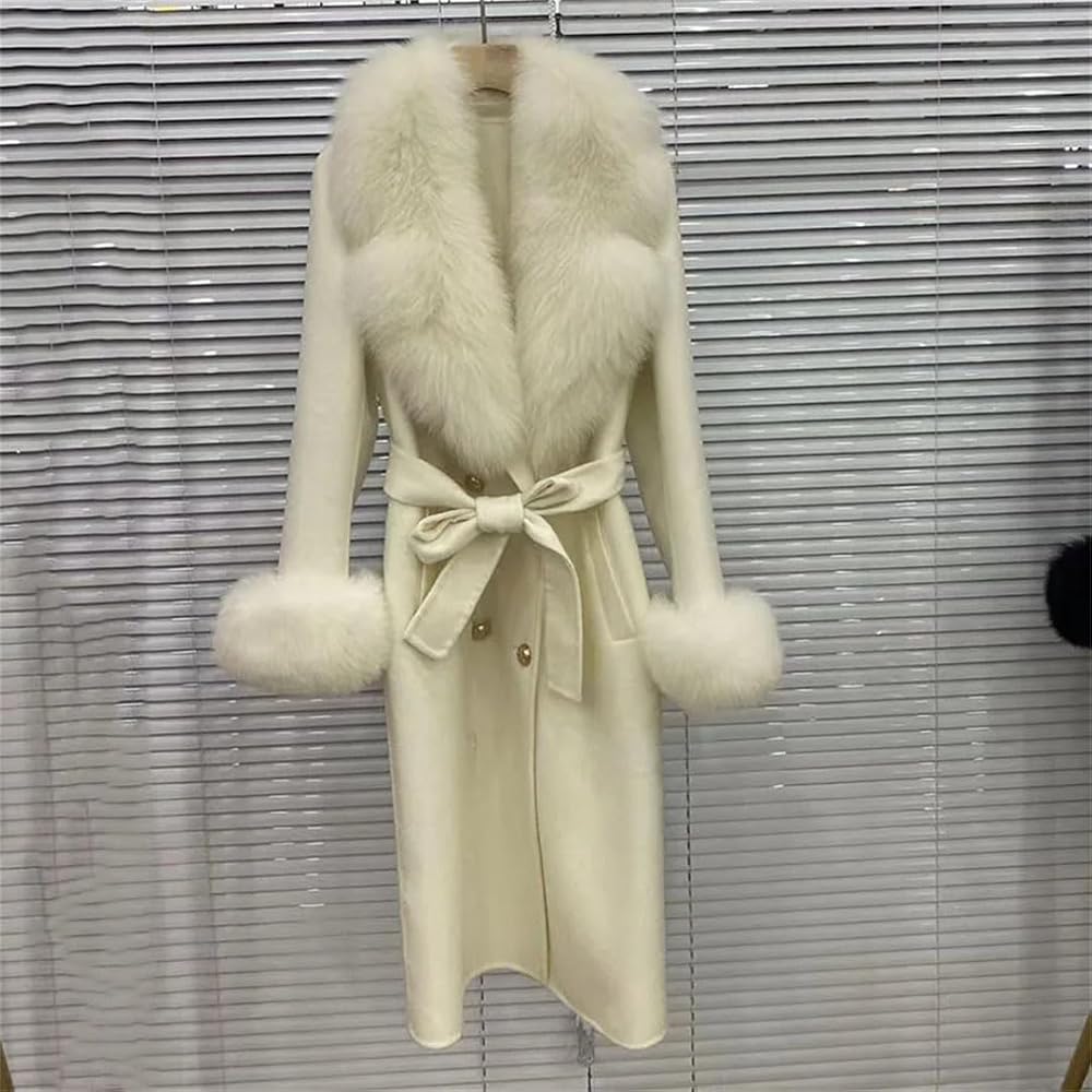 Amazon.com: Women Long Wool Blended Coat With Big Fur Collar