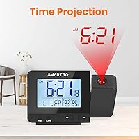 Vista 3 de SMARTRO - Reloj despertador digital de proyección para dormitorios con termómetro interior higrómetro, cargador USB, proyector de mesita de noche