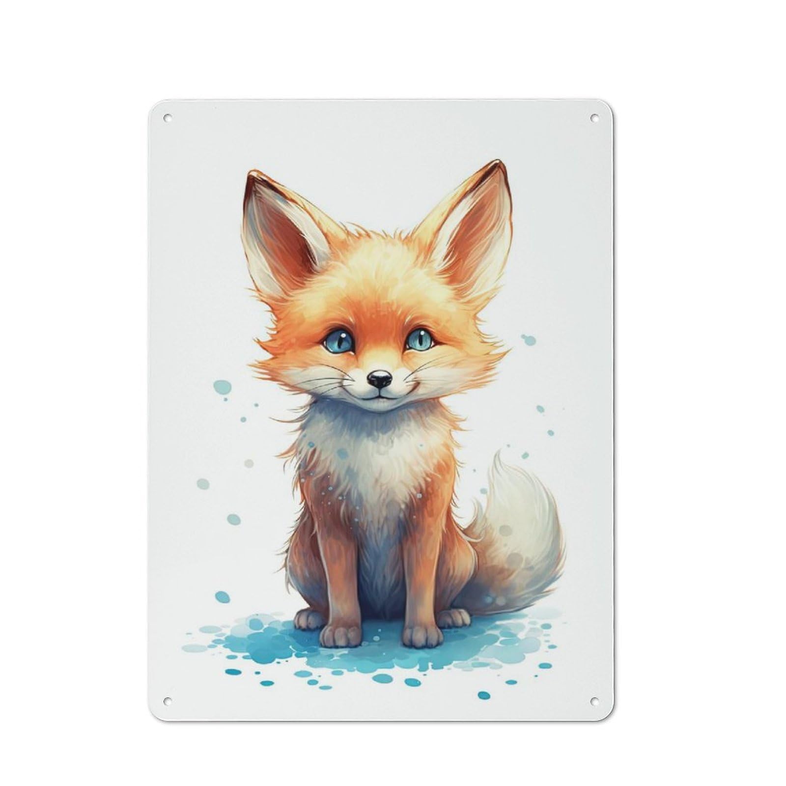 Junmoney Style-15 Tin Sign With Watercolor Baby Fox Art Design 40X30cm, Vintage Workshop Wall Decor For Tool Room, Garage, Studio Or Home Bar