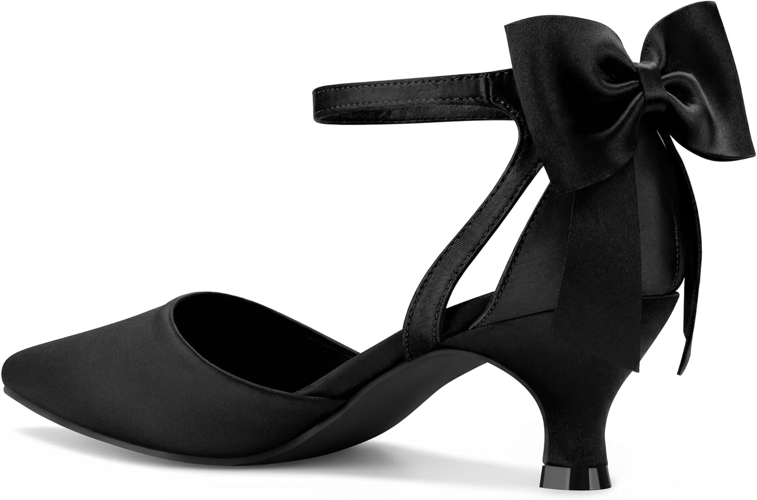 Carcuume Women's Kitten Heels with Bow Closed Toe Sandals Ankle Strap Wedding Pump Shoes - Image 2