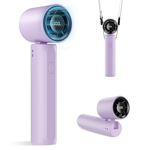 Portable Handheld Turbo Fan, Mini Personal fan 18000RPM Speed(1-100) Adjustable, 3-IN-1 Rechargeable Fan with LED Display, Travel Essentials, Gifts for Women Men Outdoor Indoor (Purple)