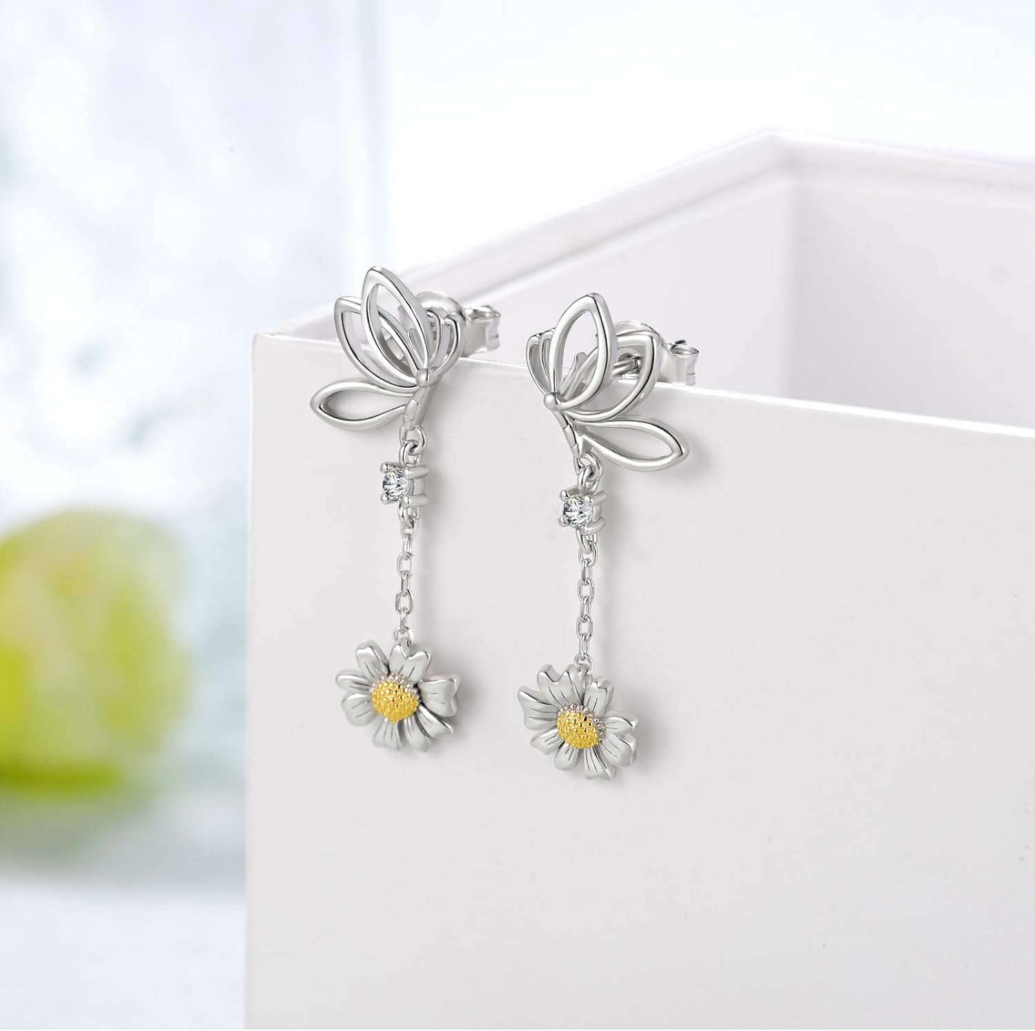 Butterfly Sunflower Dangle Earrings 925 Sterling Silver Butterfly Stud Earrings Boho Bohemian Jewelry Women Birthday Gifts - Image 2