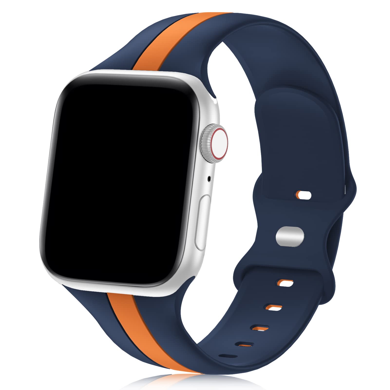 Seizehe Designer Sport Band Compatible with Apple Watch iWatch Bands 38mm 40mm 41mm 42mm 44mm 45mm 49mm Men Women, Soft Silicone Strap Wristbands for Apple Watch Series 11/10/9/8/7/6/5/4/3/2/1/se/Ultra (Orange Blue,44/45/46/49/42mm(Series 3 2 1)