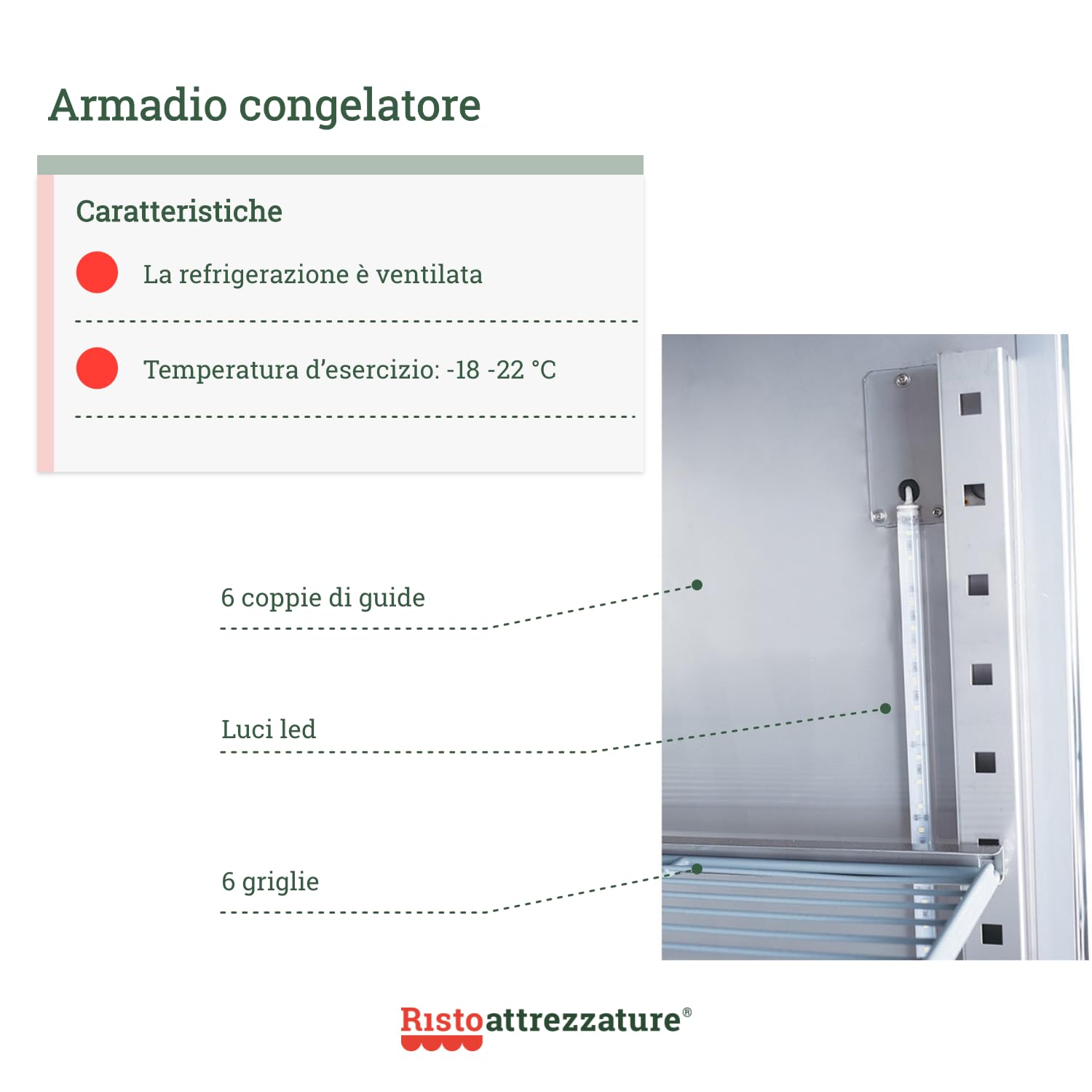 Armadio congelatore refrigerato in acciaio inox 2 ante 1400 lt -18-22°C